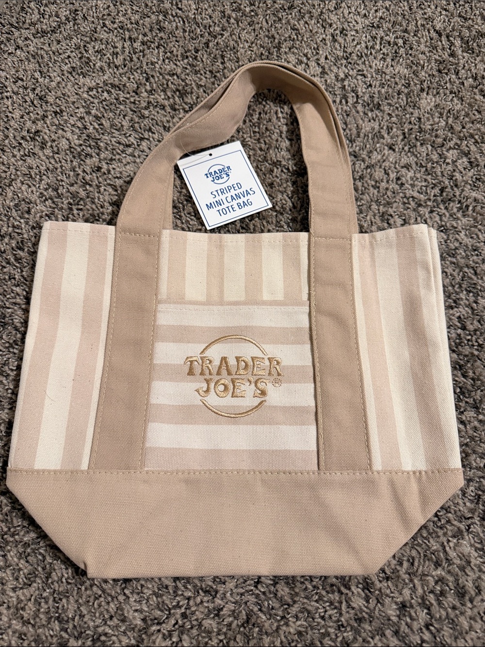 Trader Joe's Beige Striped Mini Canvas Tote